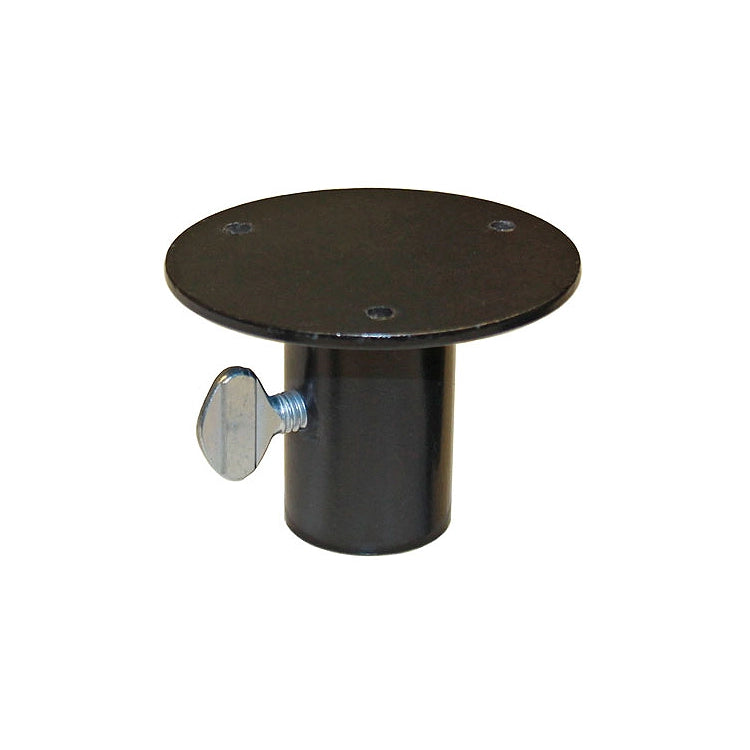 Black round metal flat mount bird house bracket.