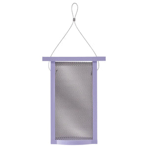 Tall Finch Feeder, Purple: A small, rectangular mesh bag with a wire loop, designed for finches to cling and feed, holds 1.2 lbs. of seed.
