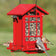 Chateau Squirrel-Resistant Feeder with birds perched on two feeding trays, displaying weight-activated perches and clear plastic windows for seed visibility.
