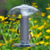 Finch Mesh Tube with Weather Dome and Tray, featuring a group of birds feeding on a metal mesh feeder with a protective weather dome and tray.