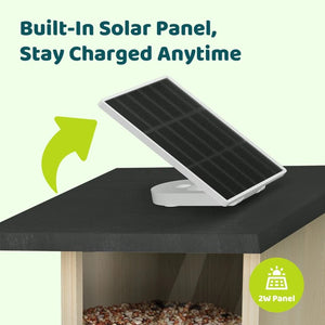 Birdfy Feeder Ebony - Wooden Smart Bird Feeder with tilt-adjustable 2W solar panel, ensuring continuous power for 1080P HD camera, made from eco-friendly pine wood.