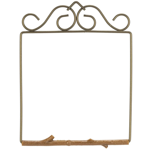 Decorative metal frame with intricate designs on a white background