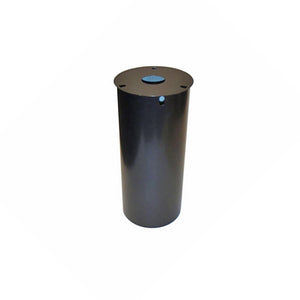 Flat Top Squirrel Baffle, a black cylinder designed for poles, prevents squirrels from reaching bird feeders. Suitable for poles 1/2 to 1-3/4 diameter.